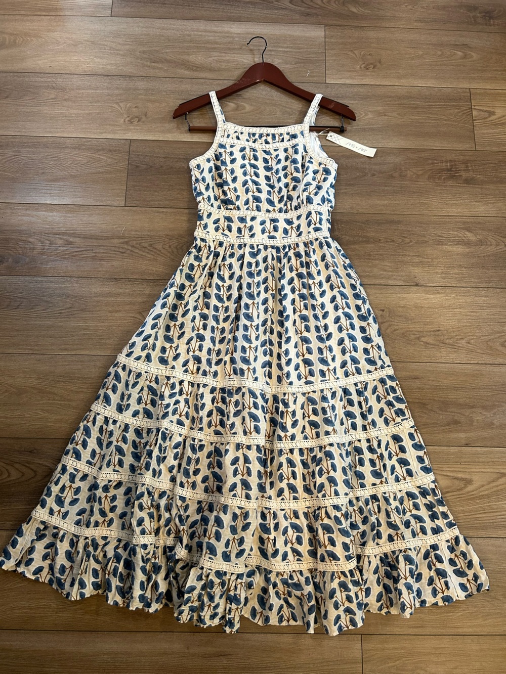 She + Sky Cream Maxi Dress with Blue Leaf Print
